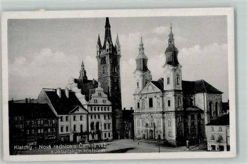 Klatovy Jesuitskym kostelem Radnice Litfaßsäule Geschäfte