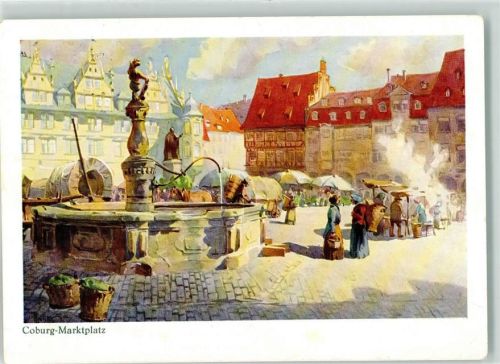 Coburg Marktplatz Marktszene Marktbrunnen signiert