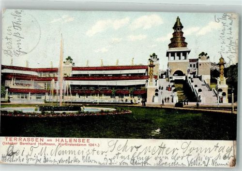Wilmersdorf 1904 Terrassen am Halensee Gasthaus Bernhard Hoffmann Kurfürstendamm 124 Springbrunnen