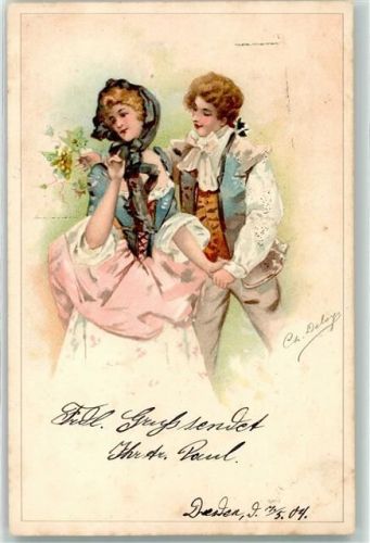 1904 sign. Ch. Delays Liebespaar Mittelalter AK