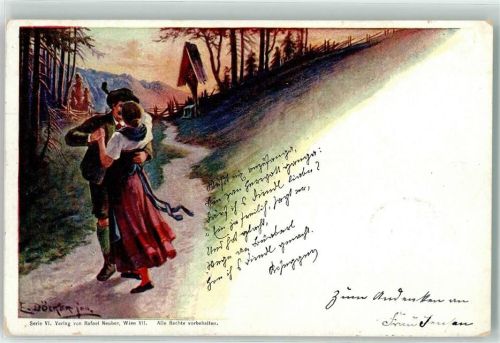 1900 Serie VI Verlag Neuber Liebespaar Wegkreuz AK