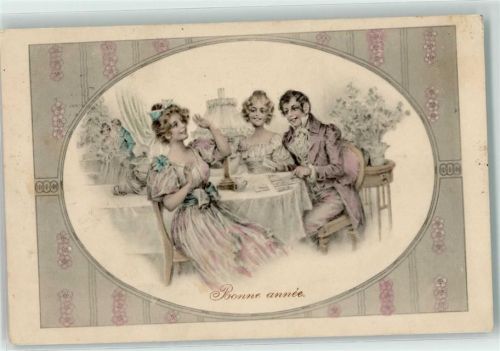 1911 Bonne Anne Biedermeier Patiencen legen Passepartout Neujahr AK