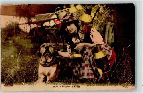 Nr. 1077 Henri Georges - Laitiere flamande AK Hundekarren 1916 Gebrauchsspuren