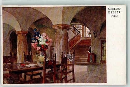 W8101 Elmau Schloss Elmau , Halle Compton, E. H. 1920 Künstlerkarte