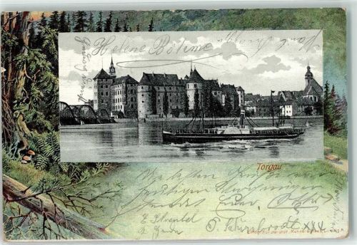 04860 O7290 Torgau 1902 Gebrauchsspuren Elbe Raddampfer