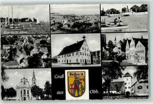 Dießen Blick auf St. Alban am Dampfersteg Herrenstraße Taubenturm Pfarrkirche Rathaus