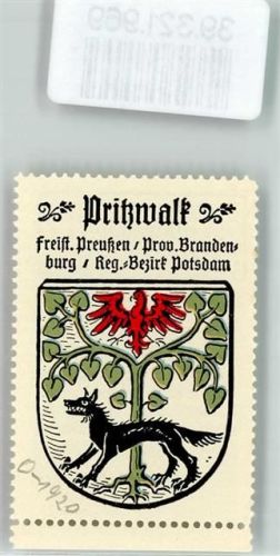 Pritzwalk Vignette Wappen Freist. Preußen Prov. Brandenburg Reg. Bezirk Potsdam