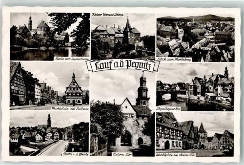 91207 W8560 Lauf a d Pegnitz - Marktplatz Rathaus Unteres Tor Kaiser Wenzel-Schloß