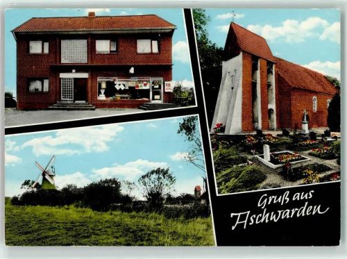 28790 W2822 Aschwarden - SPAR-Gemischtwaren-Laden Windmühle Kirche Friedhof