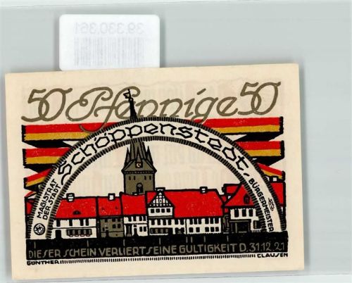 Schöppenstedt Notgeld 50 Pfennig Magistrat der Stadt Schöppenstedt Bürgermeister