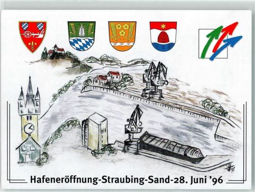 Traubing Hafeneröffnung 28. Juni 1996 Wappen Turm Uhr Sand Verkehrsknoten Seil Tau