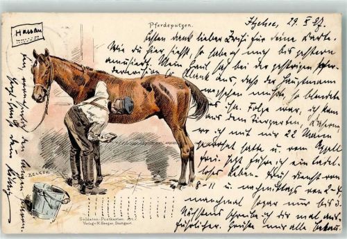 Soldatenpostkarte Nr.2 Pferdeputzen sign. Becker Militär Humor WK I 1897 Künstlerkarte