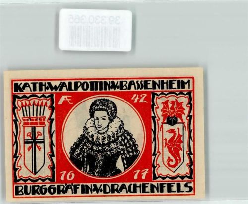 Königswinter 1921 Notgeld 25 Pfennig Königswinter Rhein Burggräfin v. Drachenfels