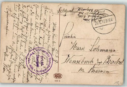 Heeresgruppe Deutscher Kronprinz Fernspr. Abt. Charleville Bl. a. Mercieres Feldpoststempel WK I 1917