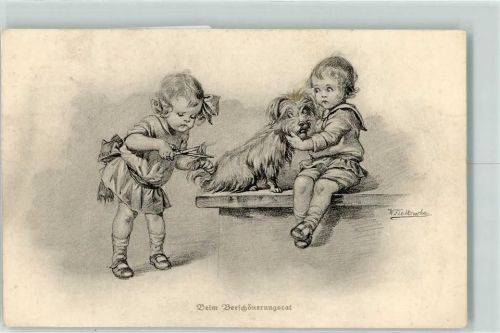 Kinder mit Hund Beim Verschönerungsrat Wohlgemut und Liesner Nr.1193