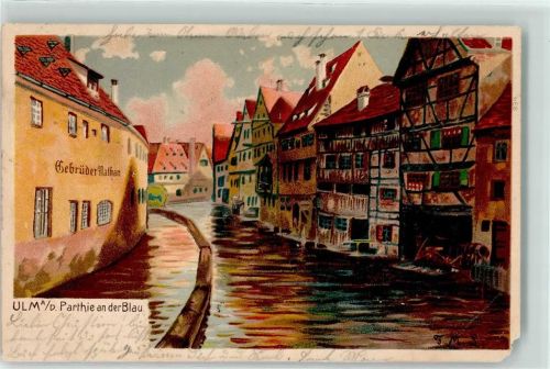 Ulm 1902 Gebrüder Nathan an der Blau sign. T.M.S. Künstlerkarte