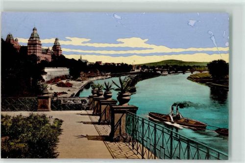 63739 W8750 Aschaffenburg 1910 - Blick vom Pompejanum Raddampfer Brücke