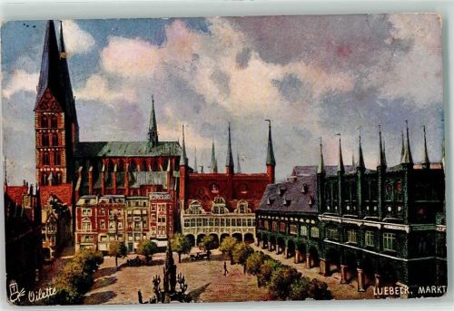 Lübeck 1908 Markt sign Oilette Serie Lübeck Nr 175 B Kollektion Deutscher Städte Tucks Künstlerkarte