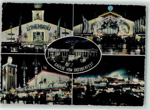 München 1966 Nacht Ruhmeshale Bavariastatue Löwenbräu Paulaner Krug