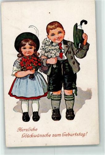 Geburtstag Kinder Tracht Blumen T.S.N Serie 1558