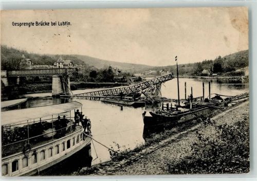 Lustin 1915 - Gesprengte Brücke Schiff