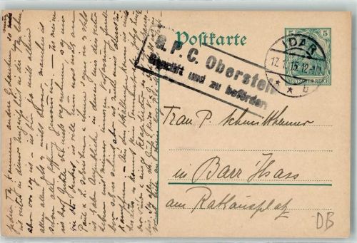 Idar-Oberstein 1915 Geprüft und zu befördern G.P.C. Oberstein Ganzsache