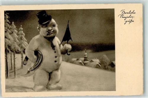 1939 Hufeisen unter dem Arm, Regenschirm und Hut , Neujahr