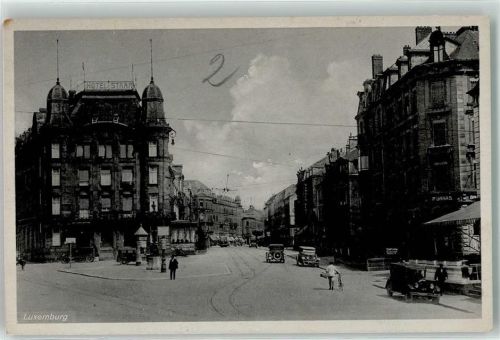 Luxembourg Straße Hotel Staar Auto Litfaßsäule Tram Straßenbahn