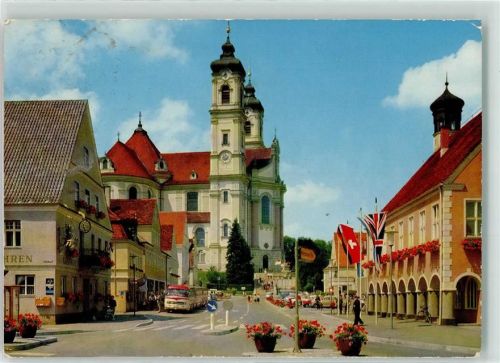 Ottobeuren Basilika Marktplatz Omnibusse Gasthaus Briefkasten Telephonhäuschen