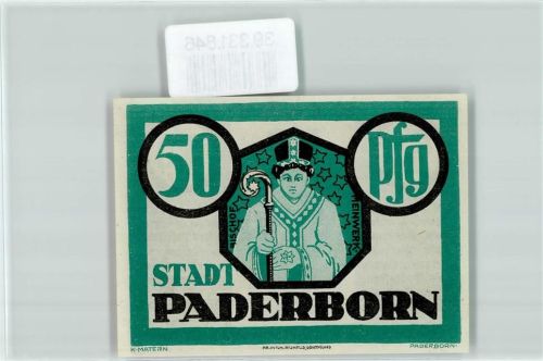 Paderborn Notgeld 50 Pfennig Bischof Meinwerk