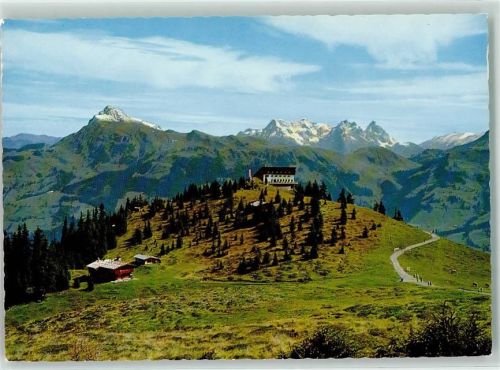 Kitzbühel Berggasthaus Hahnenkamm Blick zum Kitzbüheler Horn u. Loferer Steinberge