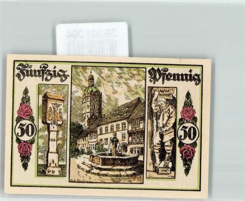 Sangerhausen Notgeld 50 Pfennig Turm Brunnen Rosenstadt Wappen Türme