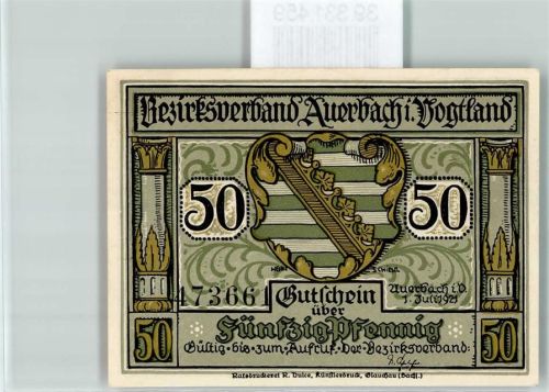 Auerbach Notgeld Gutschein 50 Pfennig Scherenschnitt