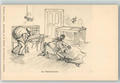 1900 sign. Starkloff Post Beamtenhumor Nachtdienst AK