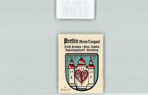 Prettin Vignette Wappen Freist. Preußen Prov. Sachsen Regierungsbezirk Merseburg