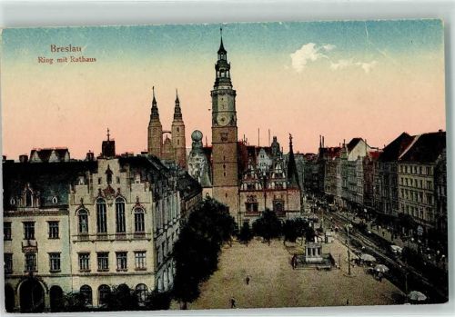 Breslau Ring mit Rathaus Tram