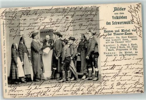 1905 Tracht Hannes und Michel vor der Theaterkasse Dialog