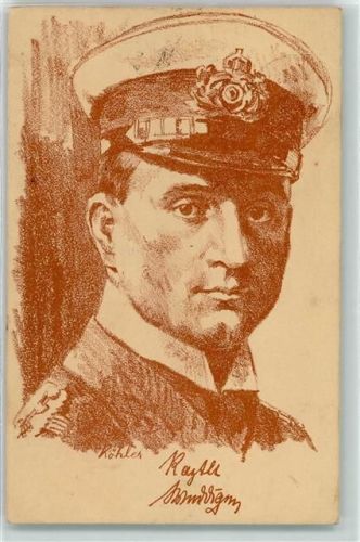 Kapitänleutnant Otto Weddigen Marine Heldentod U 29 sign. Köhler U-Boot 1915 Künstlerkarte
