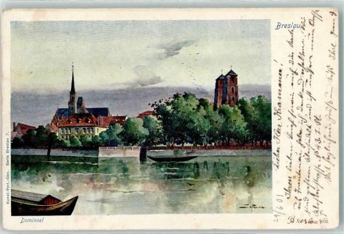 Breslau Wroclaw 1901 Künstlerkarte Dominsel sign.