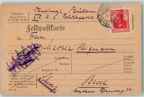 Feld-Poststation Nr 3 Feldpoststempel WK I