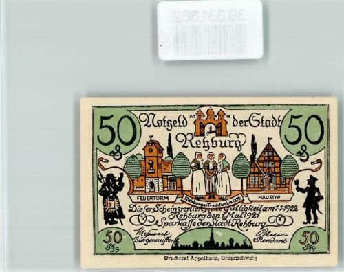 Rehburg-Loccum Notgeld 50 Pfennig Feuerturm Tracht Scherenschnitt