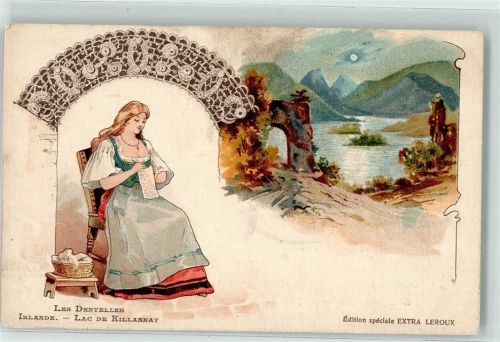 Kerry Lithographie Lac de Killarnay Mond Frau Tracht Handarbeit
