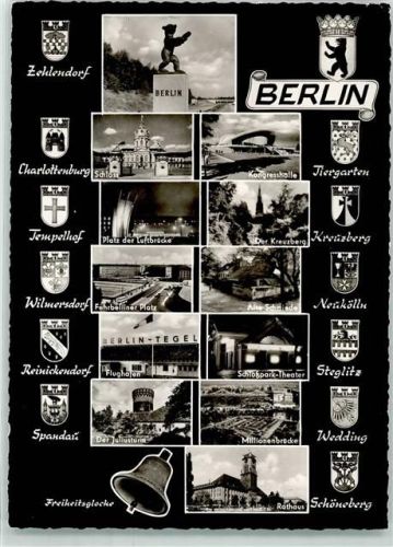 Berlin, unsortiert Wappen der 12 Westberliner Stadtteile Schloss Platz d. Luftbrücke Kongresshalle Kreuzberg alte Scmiede Tegel Schlosspark Theater der Juliusturm Rathaus Millionenbrücke