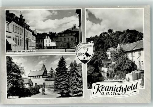 Kranichfeld Meininger Hof Niederburg Blick zum Oberschloss Wappen