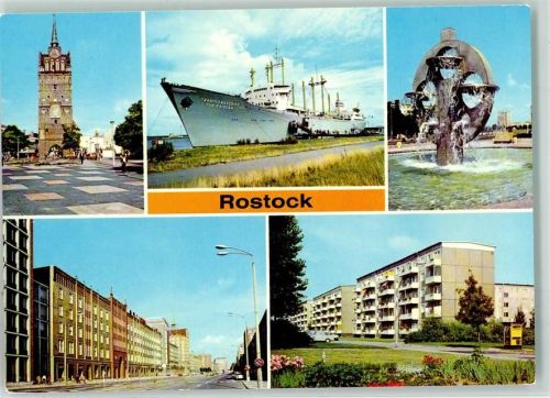 Rostock Frachtschiff Frieden Südstadt Wasserspiel Kröpeliner Tor Hochhäuser Telefonhäuschen