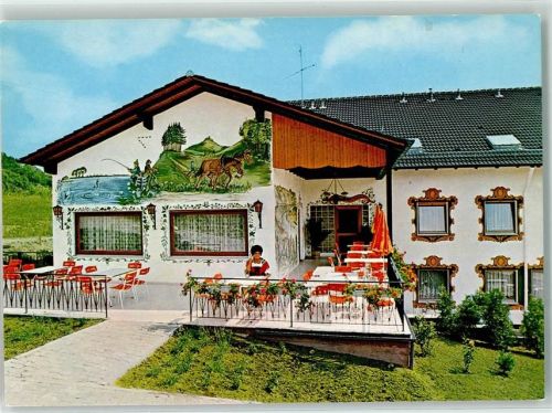 Aschbach Pension Drei Franken Eck Frau Tracht Terrasse Wandmalerei