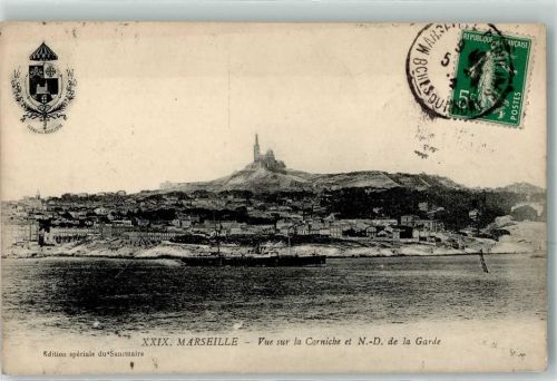 Marseille Vue sur la Corniche et N.-D. de la Garde Wappen Schiff