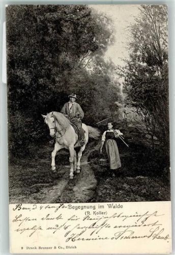 1904 Begenung im Walde Bäuerin Pferd