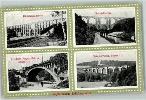 Plauen Göltzschtal- Friedrich August- Elstertal- und Syratalbrücke Bahnpoststempel