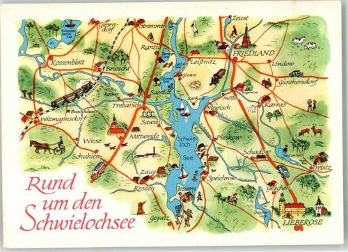Lieberose Landkarte Rund um den Schwielochsee Zeichnung Wohlgemuth